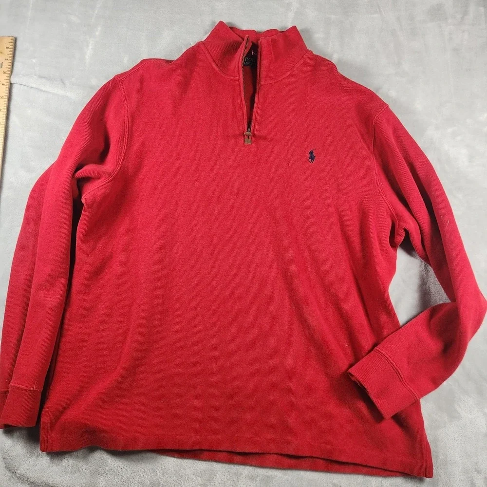 Polo Ralph Lauren Men's Red Estate-Rib Quarter-Zip Pullover Sweater XL Preppy